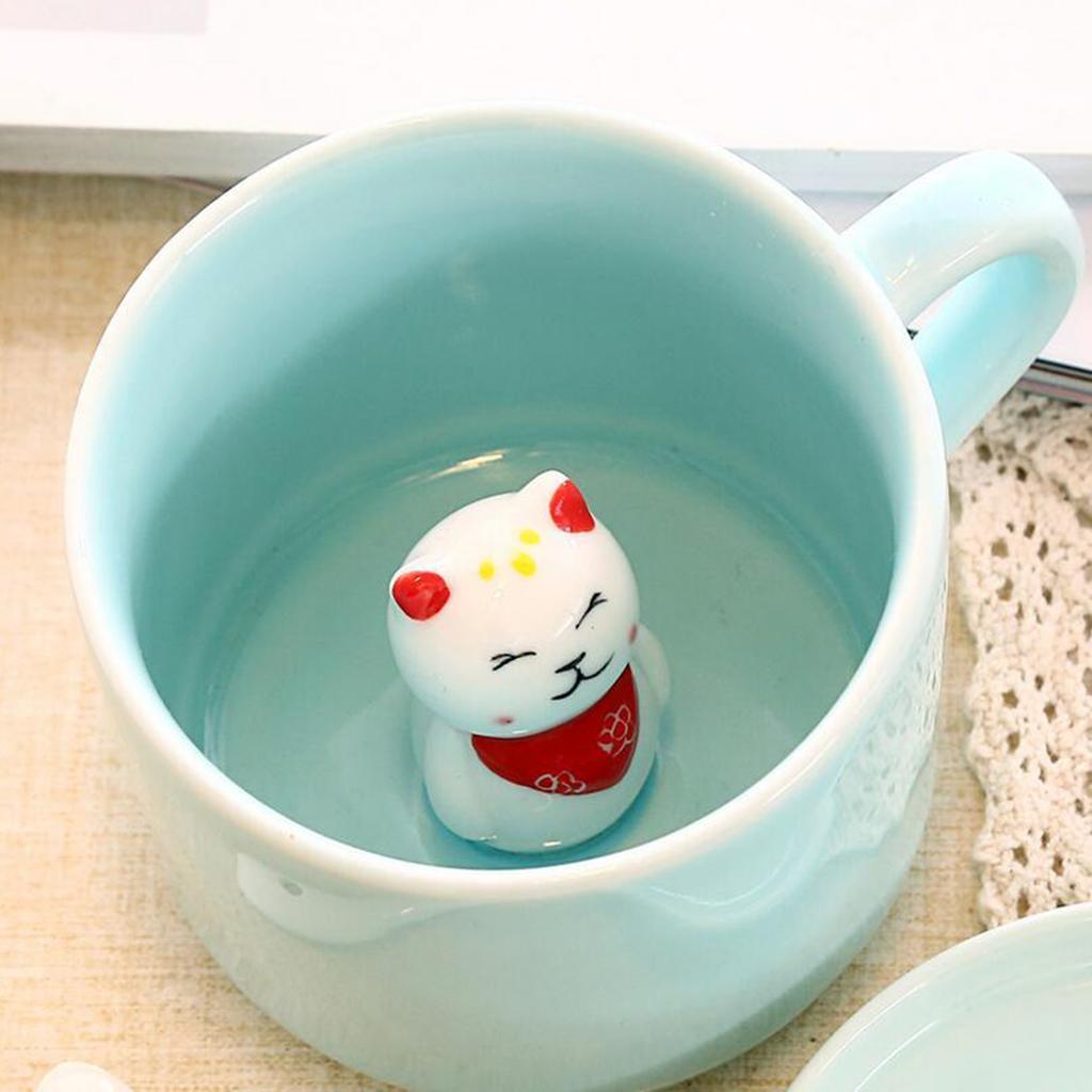 2 Pcs 3D Coffee Mug Cartoon Ceramic Hand Painted Figurine Cup for Girls