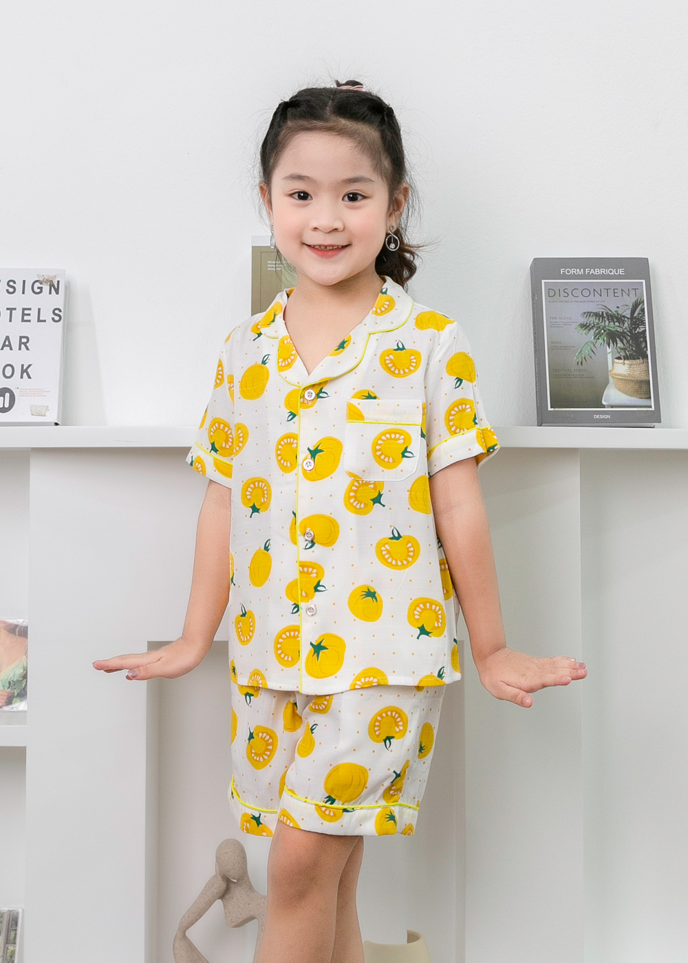 Bộ Pijama bé gái mặc nhà hình cà chua size từ 15kg đến 20kg