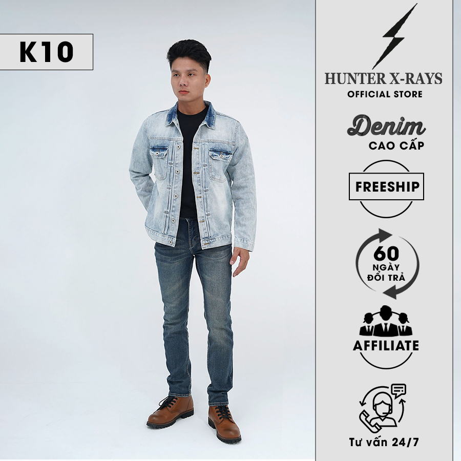 Áo Khoác Nam Jeans Cao Cấp HUNTER X-RAYS  Form Straight Cotton Màu Xanh Bạc – Hunter X-Rays K10