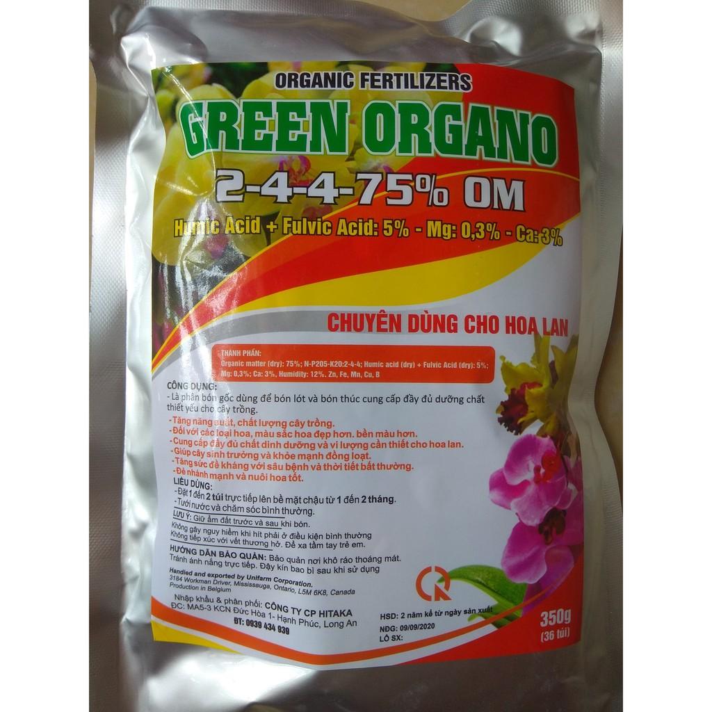 Phân bón GREEN ORGANO 2-4-4-75% OM chuyên dùng cho hoa lan - gói 36 túi