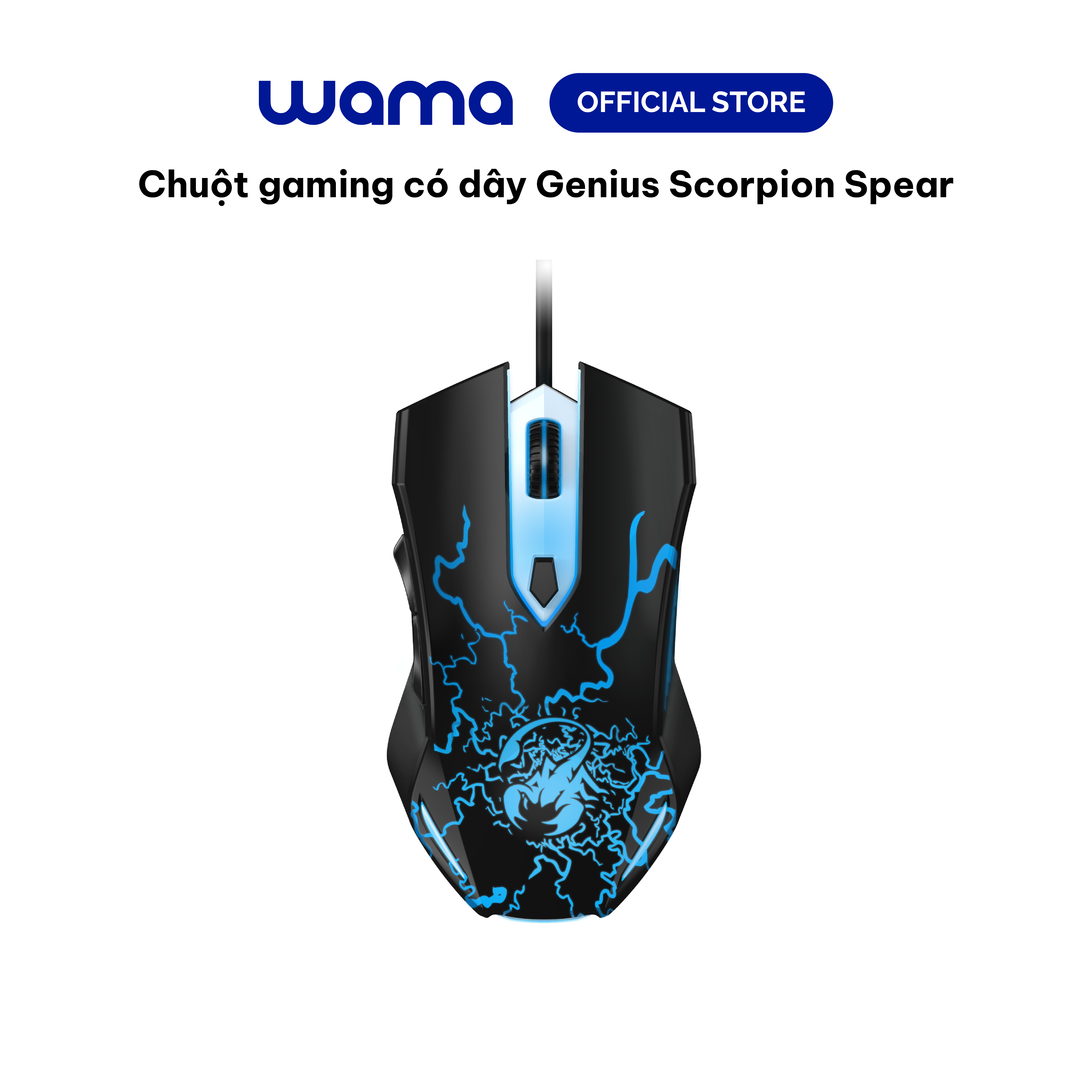 Chuột gaming có dây Genius Scorpion Spear màu đen - nhẹ, 6 nút lập trình, công thái học, đèn LED, DPI 2000, Hàng chính hãng, Bảo hành 1 năm