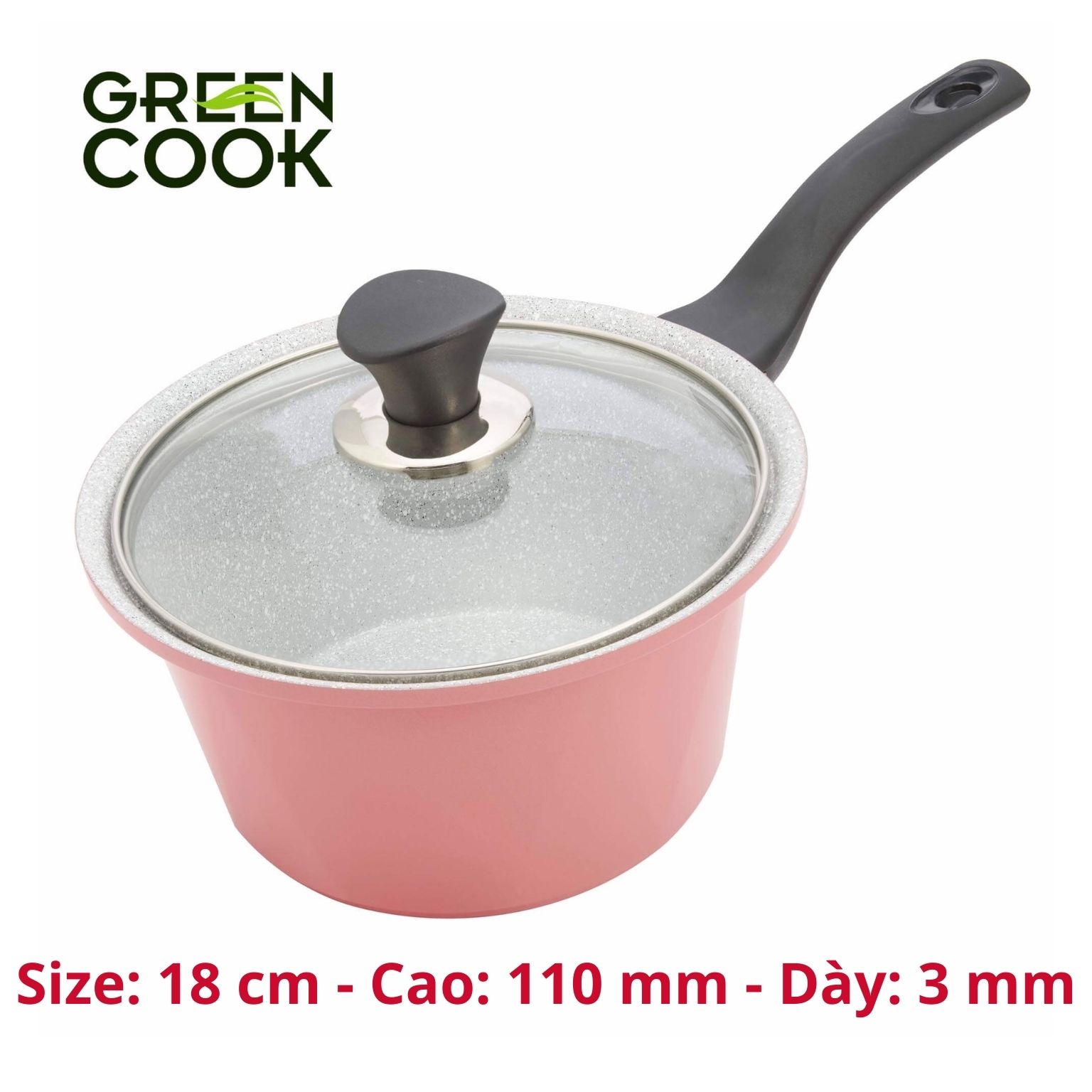 Nồi đúc chống dính Ceramic vân đá đáy từ Green Cook GCS02 Hồng Pastel 