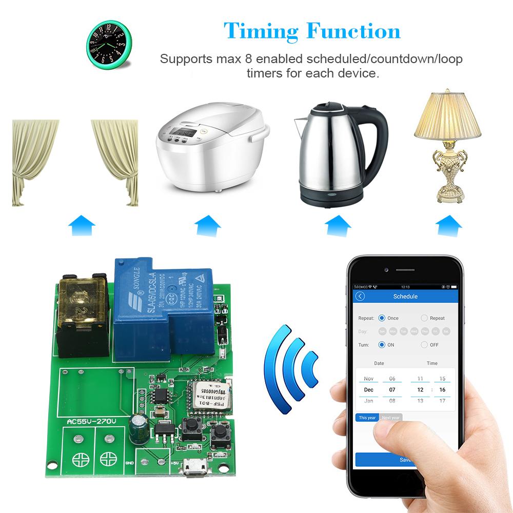 EWeLink USB DC5V 30A Wifi Switch Wireless Relay Module Smart Home Automation Modules Phone APP Remote Control Timer Switch Compatible with Amazon Alexa Google Home Voice Control for Access Control System Garage Door Inching/Self-Locking