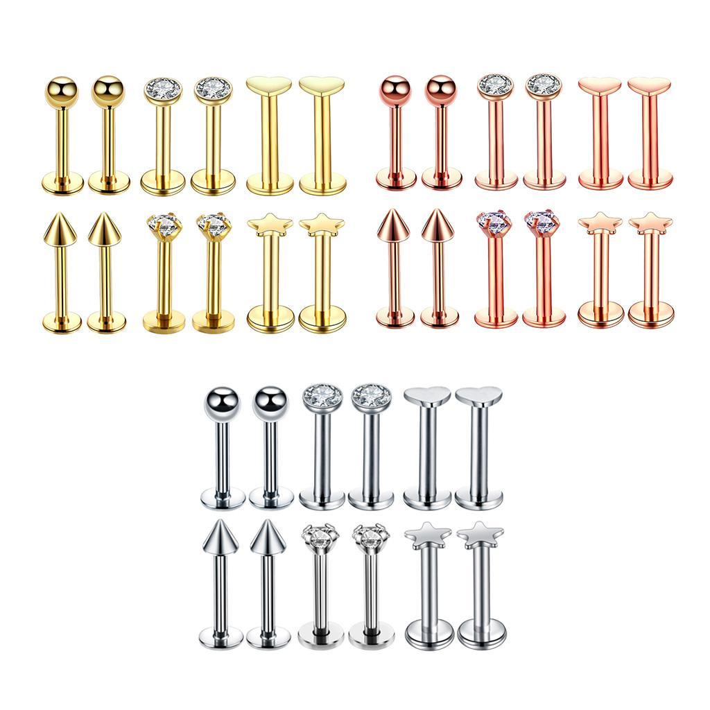 8-10pack 16G Steel Lip Bar Labret Lip Rings Tragus Stud Piercing Jewelry Silver