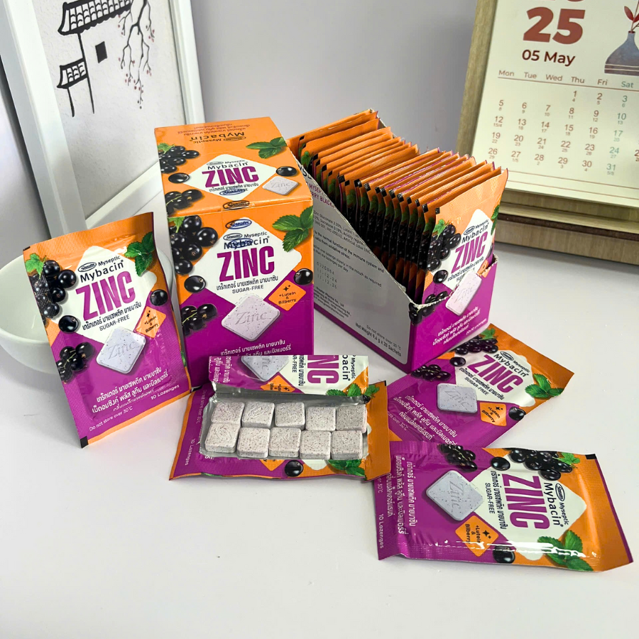 Kẹo Ngậm Mybacin Zinc Plus - Vị Trái cây The Mát Không Đường - Gói 9,4g (10 Viên) - Hàng Nhập Khẩu Thái Lan