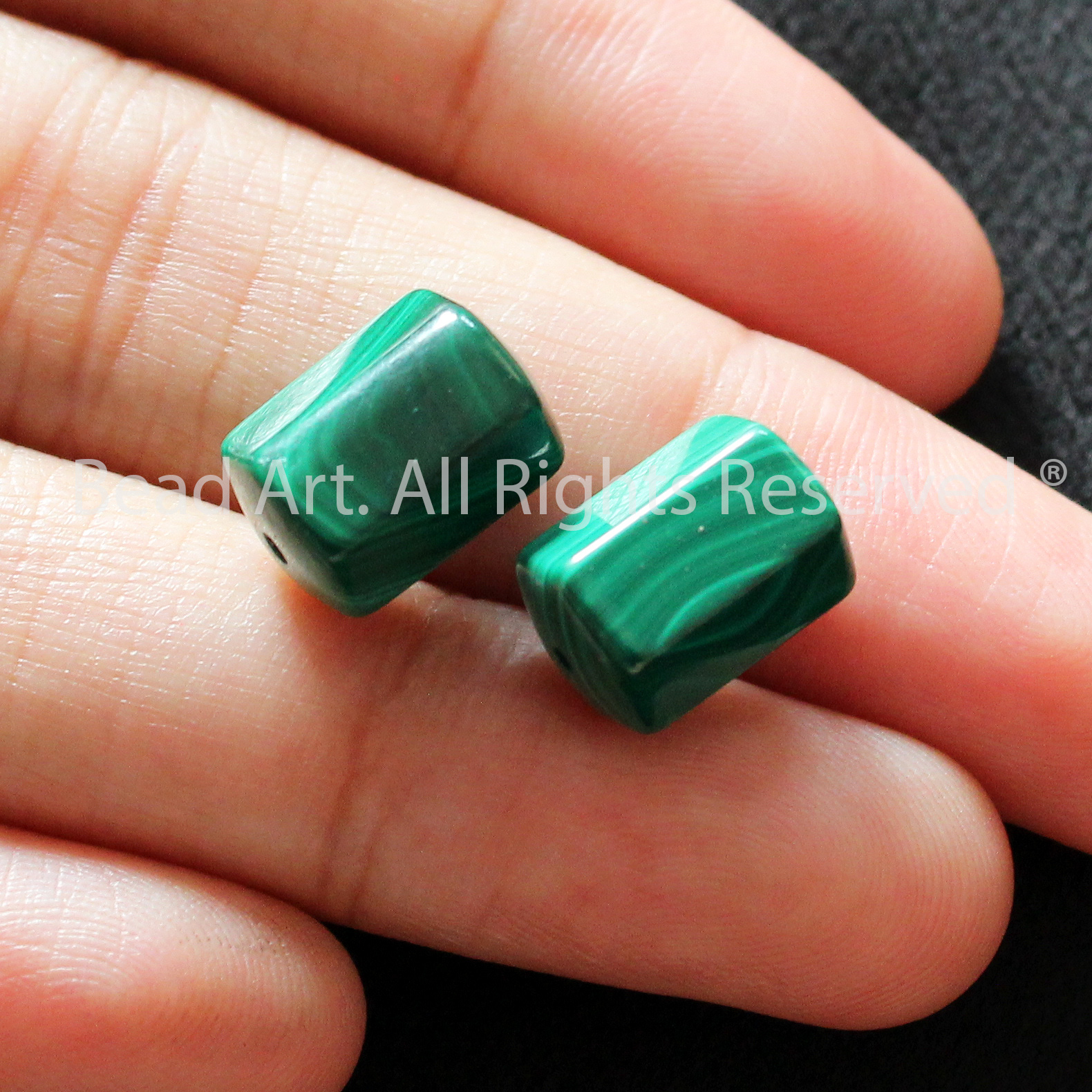 [1 Hạt] 11.5x7.5MM Đá Malachite, Khổng Tước Xanh Lá, Phối Vòng Tay Phong Thuỷ, Chuỗi Hạt, Mệnh Hoả, Mộc - Bead Art