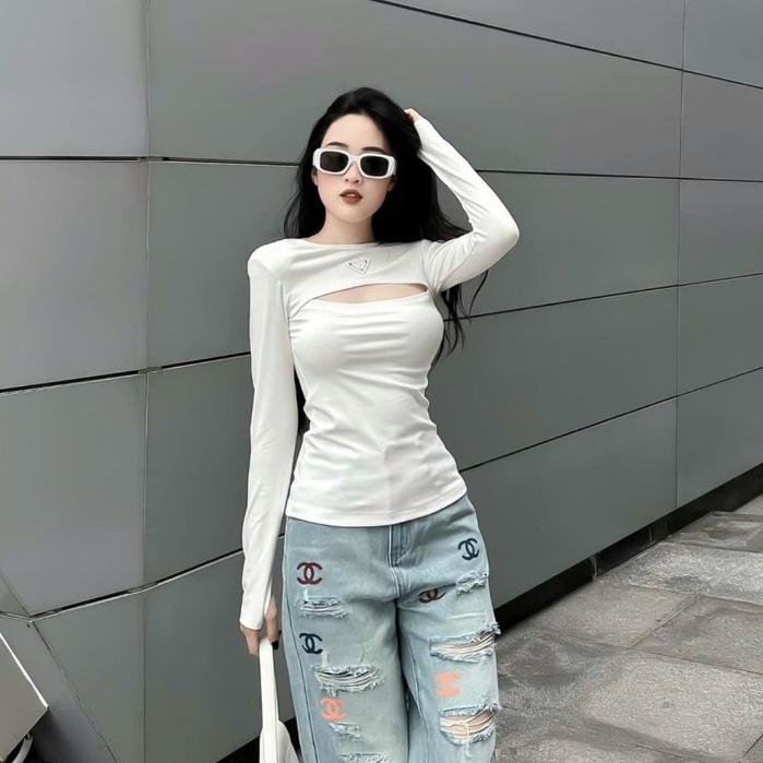 Áo thun, áo thu đông, áo dài tay kiểu dáng khoét ngực trẻ trung Trendy Clothing