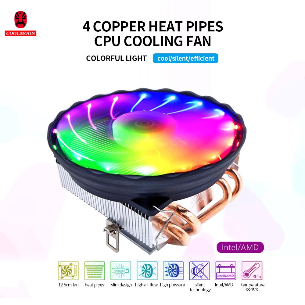 V4 CPU Cooler 4 Copper Heat Pipes 3Pin Colorful Quiet Cooling Fan Replacement for Intel LGA 775/1150/1155/1156/1151/1366