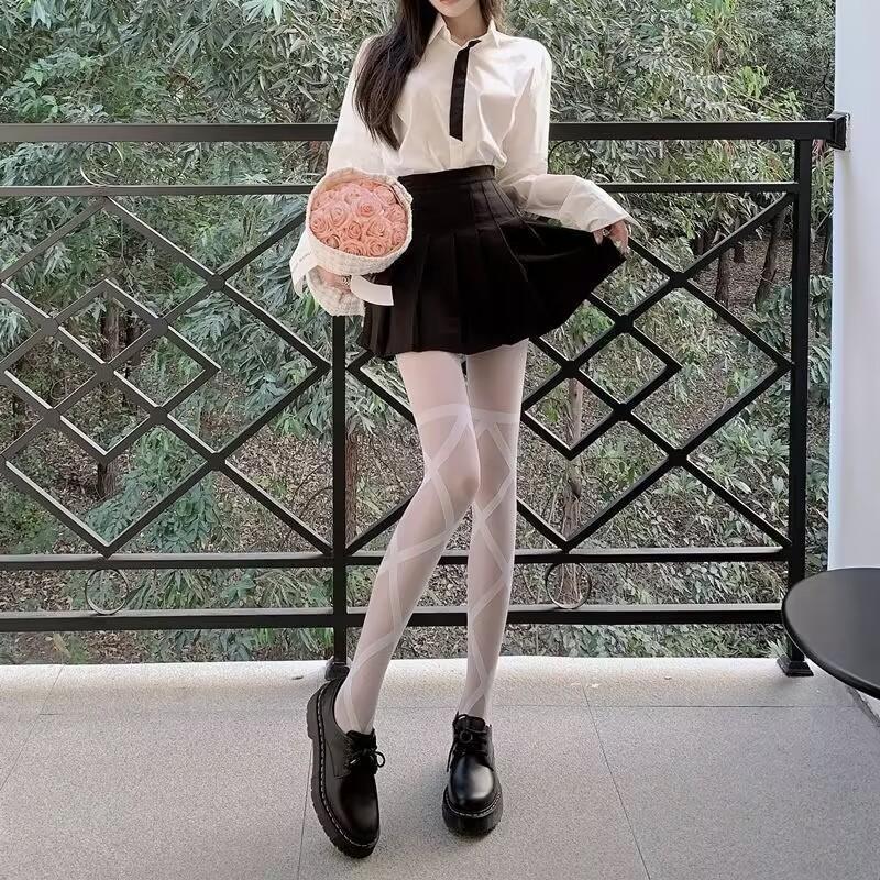 Quần tất/ vớ quần in dây duy băng HỌA TIẾT ĐÙI CARO, Phong Cách Lolita Xinh Xắn, sangchảnh, cá tính, sànhđiệu, phong cách cho nữ Women