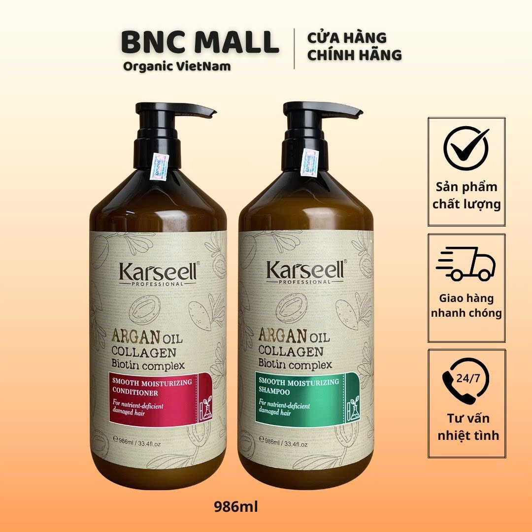 Cặp Dầu Gội Xả Mềm Mượt Karseell Argan 986ML Phục Hồi Dưỡng Ẩm Chuyên Sâu Siêu Gỡ Rối Tóc Hư Tổn Thơm Lâu