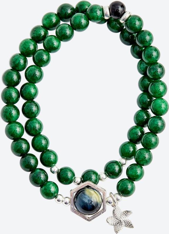 Vòng tay đôi cẩm thạch sơn thủy charm hoa Ngọc Quý Gemstones