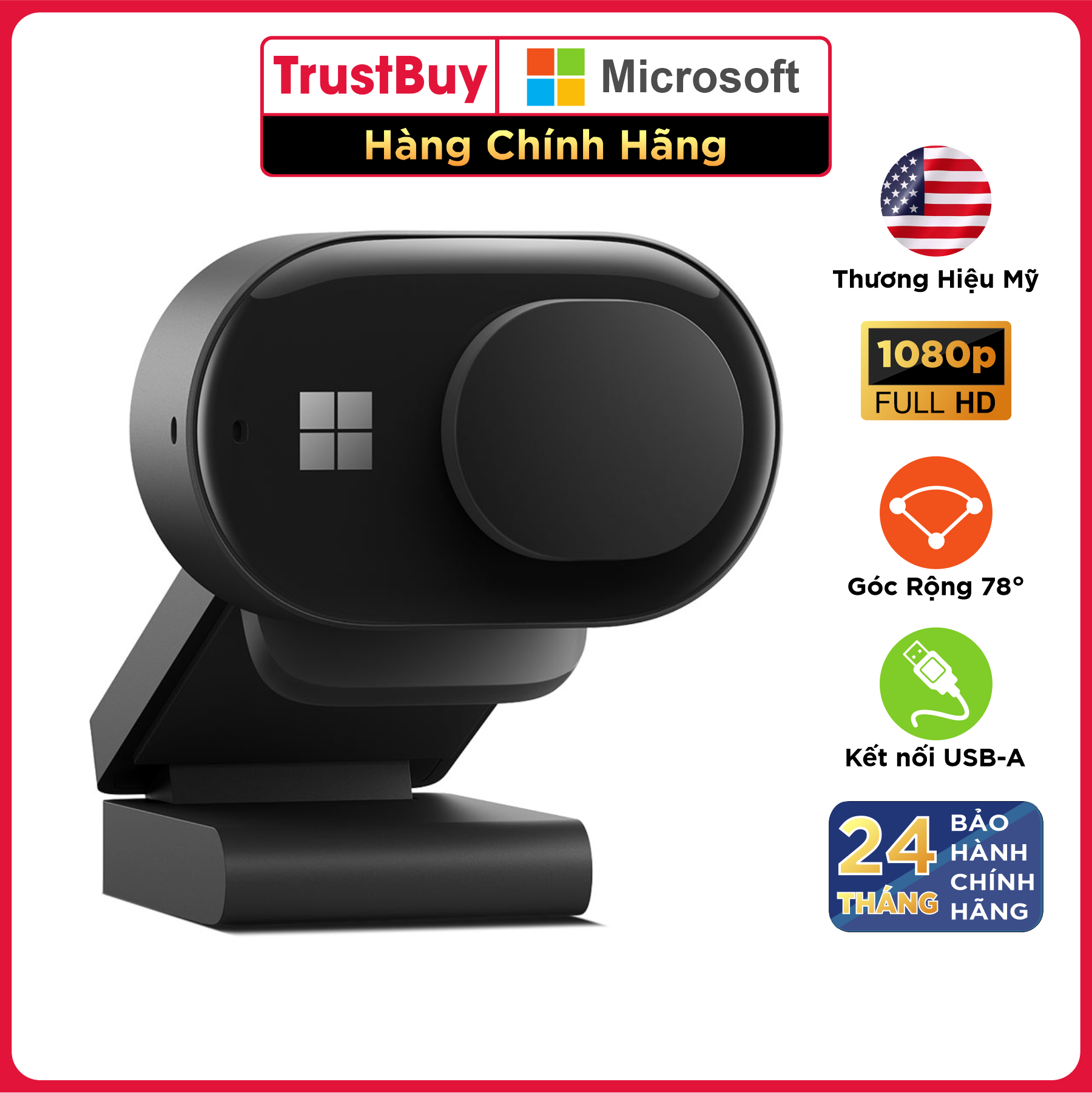Webcam FullHD 1080p HDR Microsoft Modern Góc Rộng Đến 78 Độ - Hàng Chính Hãng