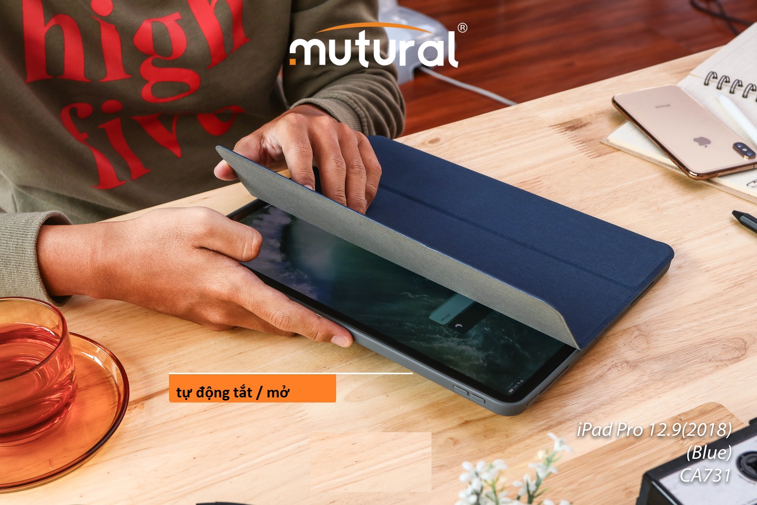 Bao da iPad Pro 12.9 có ngăn đựng bút Mutural Smart Case - Hàng chính hãng