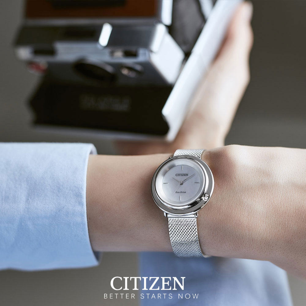 Đồng Hồ Nữ Citizen Đính Kim Cương Dây Thép Không Gỉ EM0640-82D - Mặt Xà Cừ (Sapphire)