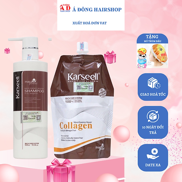 [+Tặng mũ trùm] Combo gội ủ Collagen Karseell Maca siêu mượt cho tóc khô hư tổn 500ml