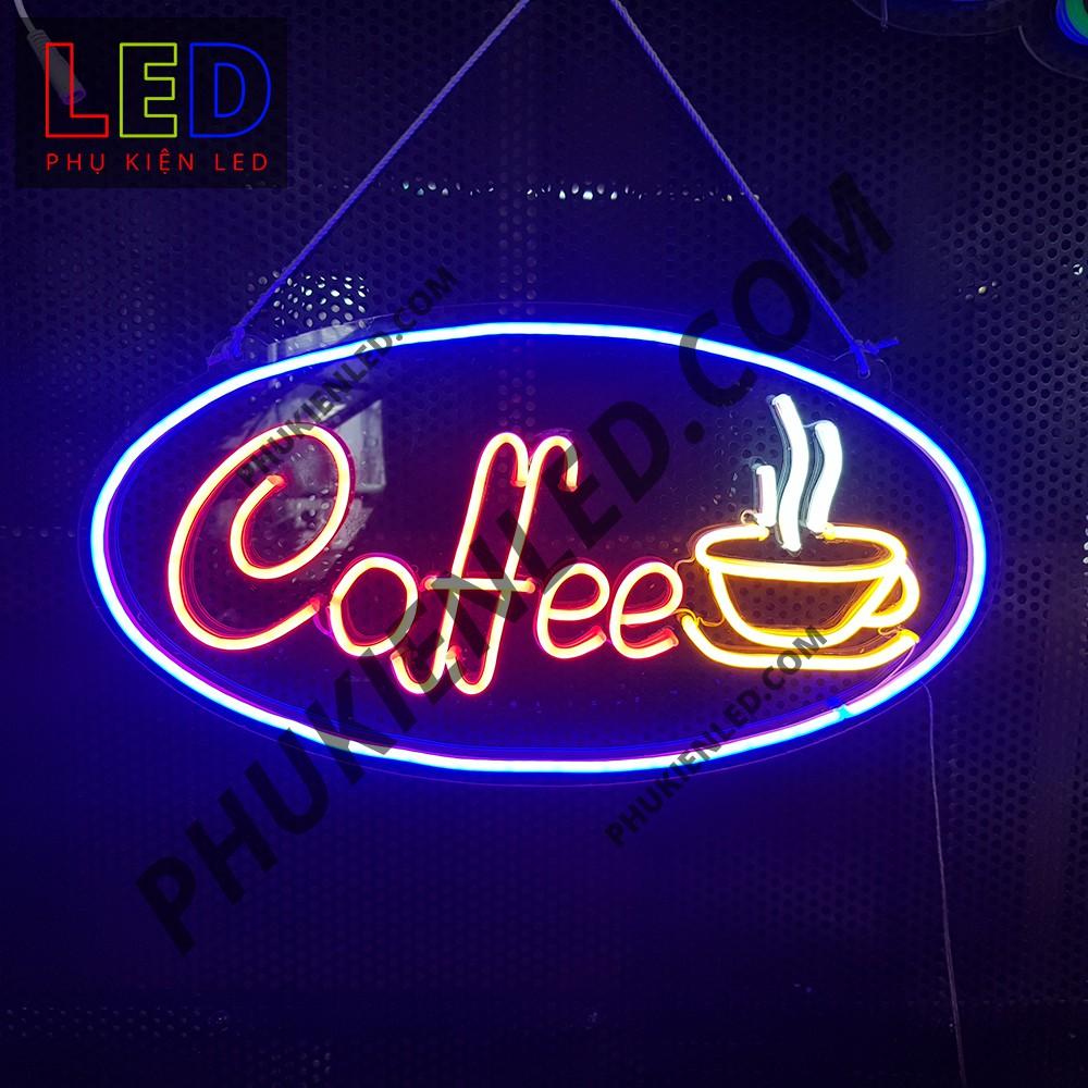 Đèn Led Neon Chữ Coffee và ly cà phê hình Oval - Coffee  Sign, Đèn Led Neon Cà Phê Trang Trí Quán