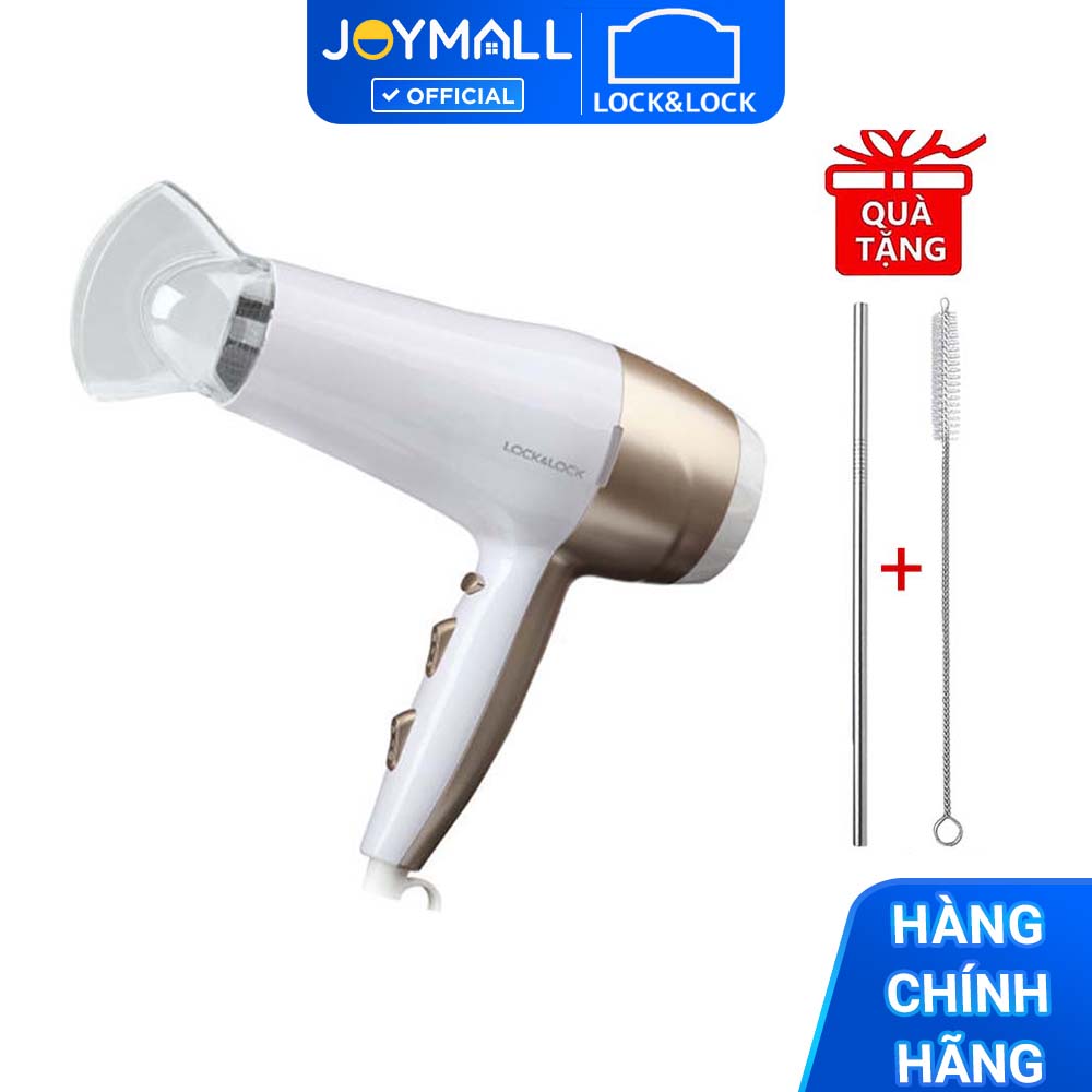 Máy Sấy Tóc Lock&amp;Lock ENA136WHT 2000-2200W (Màu Trắng) - Hàng chính hãng, Tặng Kèm Ống Hút Inox Và Cọ Rửa Ống Hút