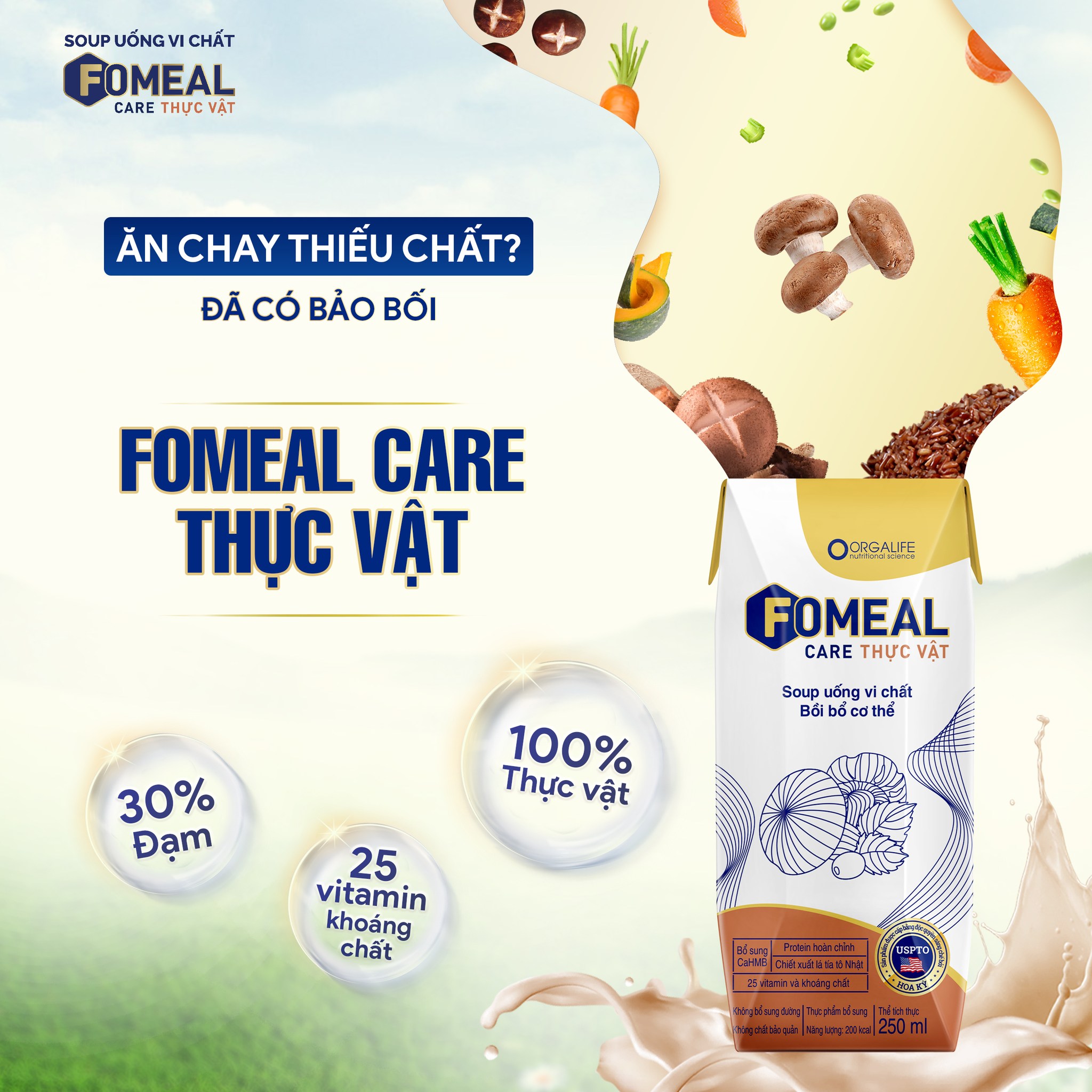 Thực phẩm dinh dưỡng Soup uống vi chất thuần chay Fomeal Care - Giàu protein thực vật, thay thế bữa ăn, giúp xương chắc khỏe