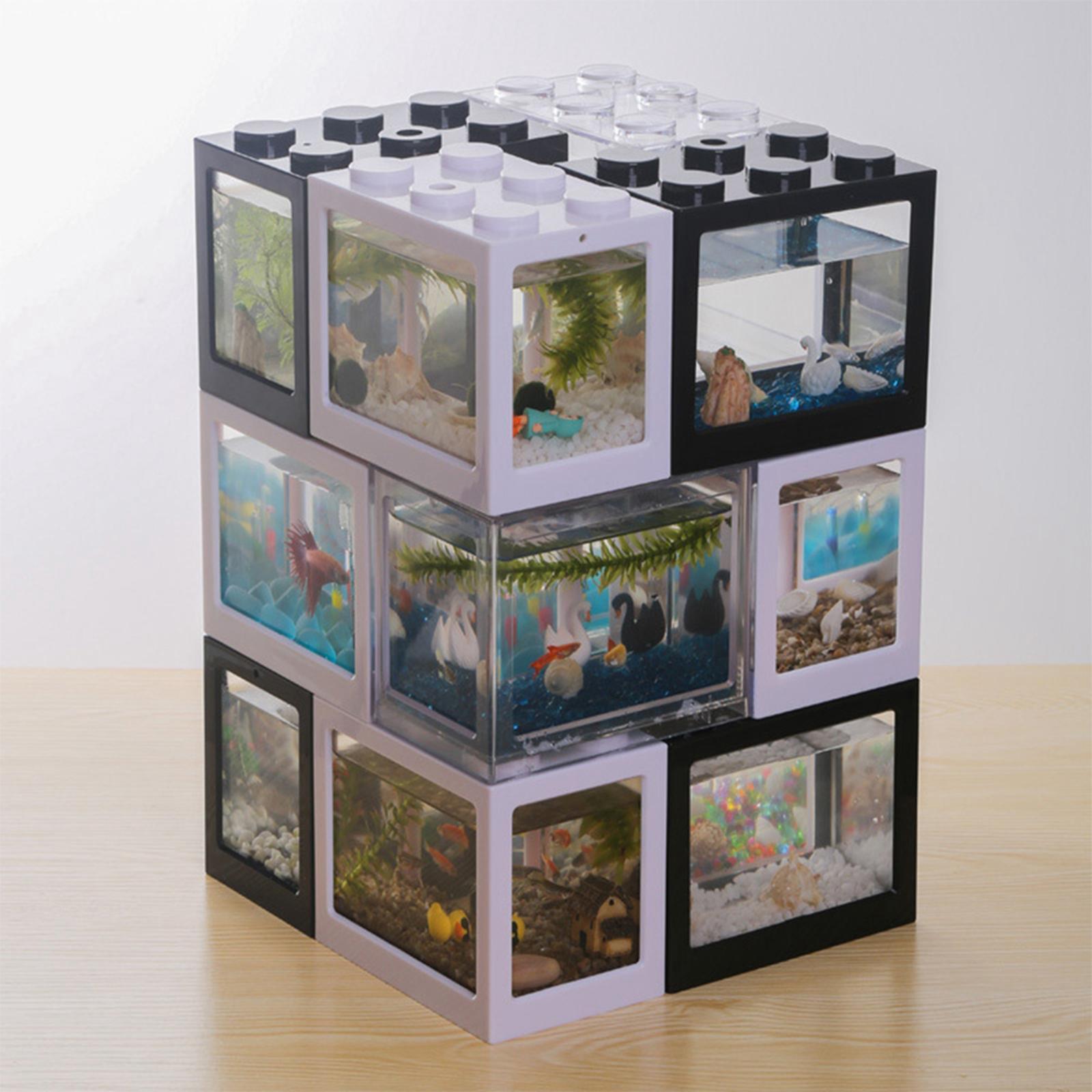 2 Pieces Aquarium Fish Tank Mini Building Blocks Spider Box Home Decor black