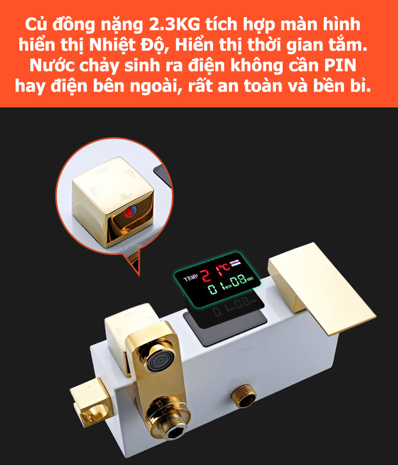 Bộ sen cây tắm đứng nóng lạnh Đồng Sơn tính điện Màu trắng HCN Hiển thị nhiệt Độ - Hàng Chính Hãng