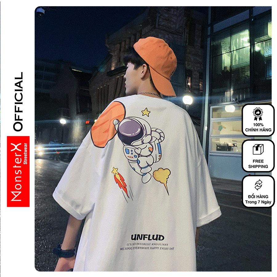 Áo thun unisex MonsterX VŨ TRỤ BAY VAI phông tay lỡ nam nữ form rộng Oversize 2 màu