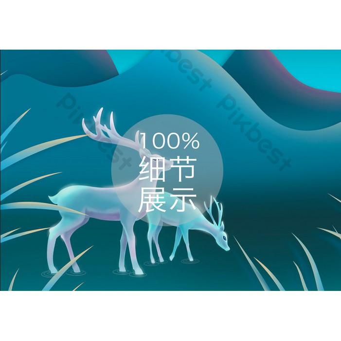 Tranh dán tường Nai rừng dưới ánh trăng, tranh dán tường 3d hiện đại MS907343