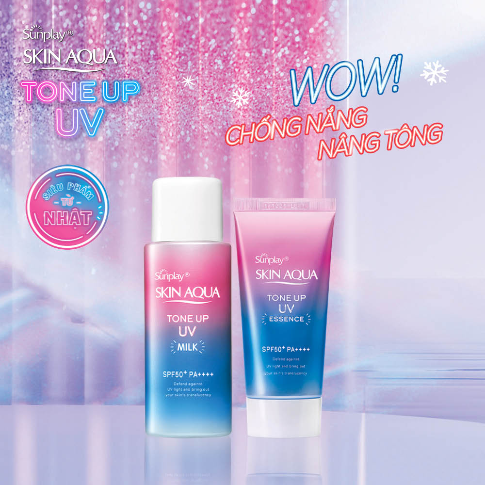 Kem chống nắng nâng tông Skin Aqua Tone up Lavender cho da tối màu &amp; da vàng, dạng tinh chất Sunplay Skin Aqua Tone Up UV Essence Lavender SPF 50+ PA++++ 50g