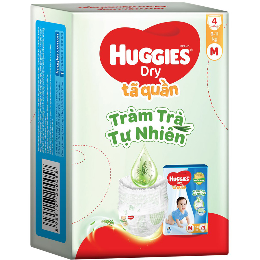 Tã Quần Huggies Dry Tràm Trà Tự Nhiên Size M (4 miếng)