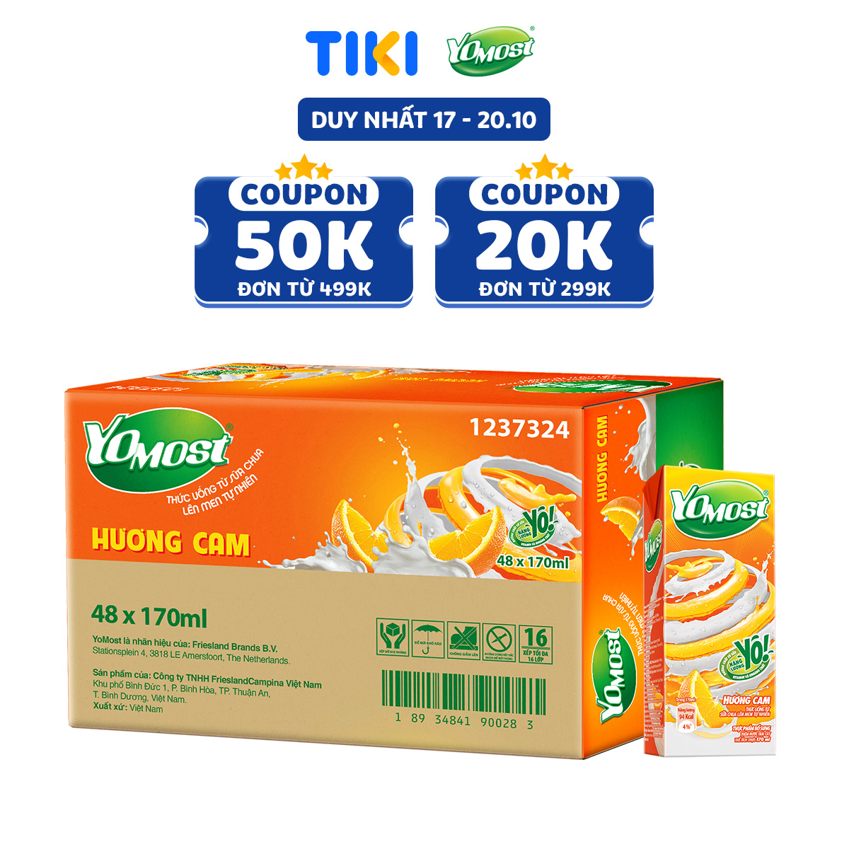 Thùng 48 Hộp Sữa Chua Lên Men Tự Nhiên Yomost Vị Cam (170ml/Hộp)