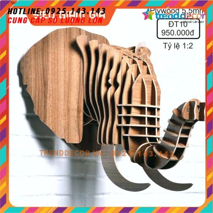 1 TẶNG 1 - Đầu voi trang trí bằng gỗ treo tường  Đầu thú  trang trí phòng bền đẹp treo tường nội thất chất liệu gỗ khắc
