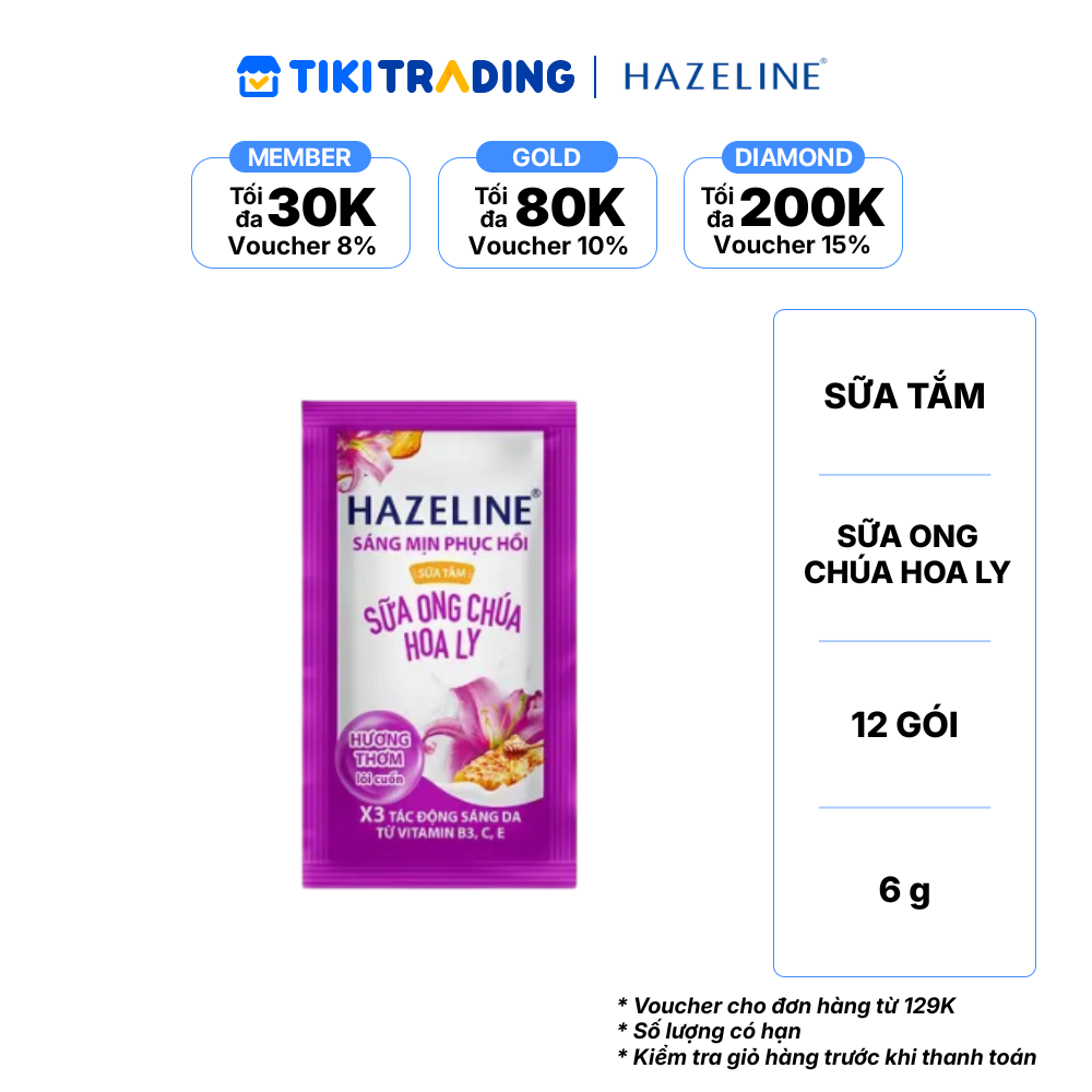 Sữa tắm dây Hazeline sữa ong chúa hoa ly 6gx12 gói