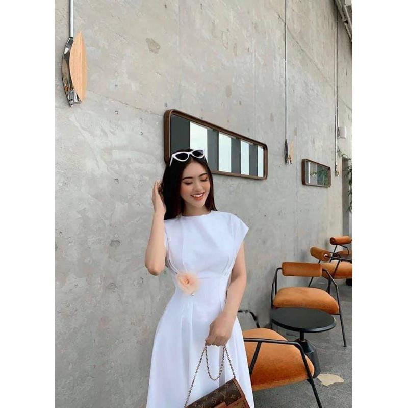 Đầm váy nữ midi xòe xếp li eo TKN