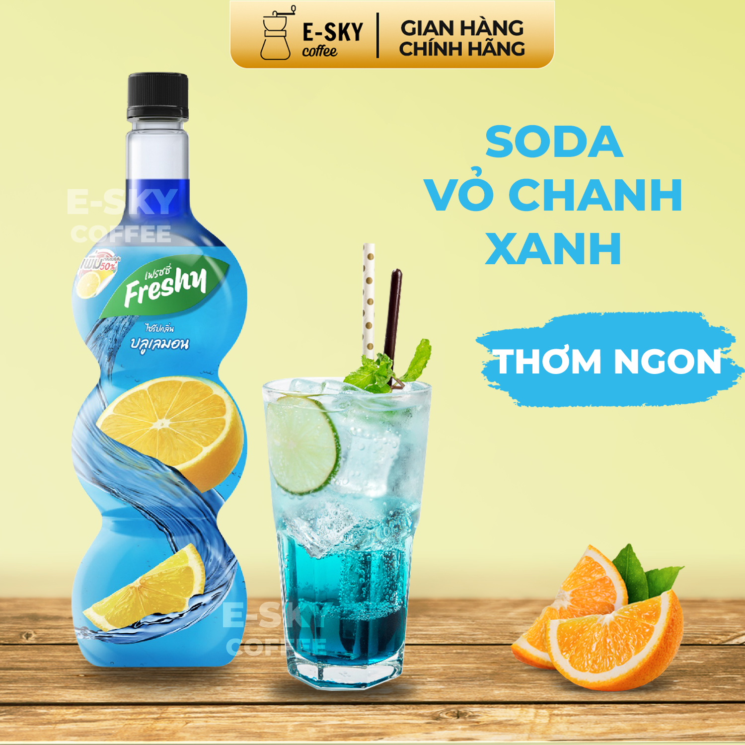 Siro Vỏ Chanh Xanh Freshy Blue Curacao Syrup Nguyên Liệu Pha Chế Trà Sữa Chai 710ml