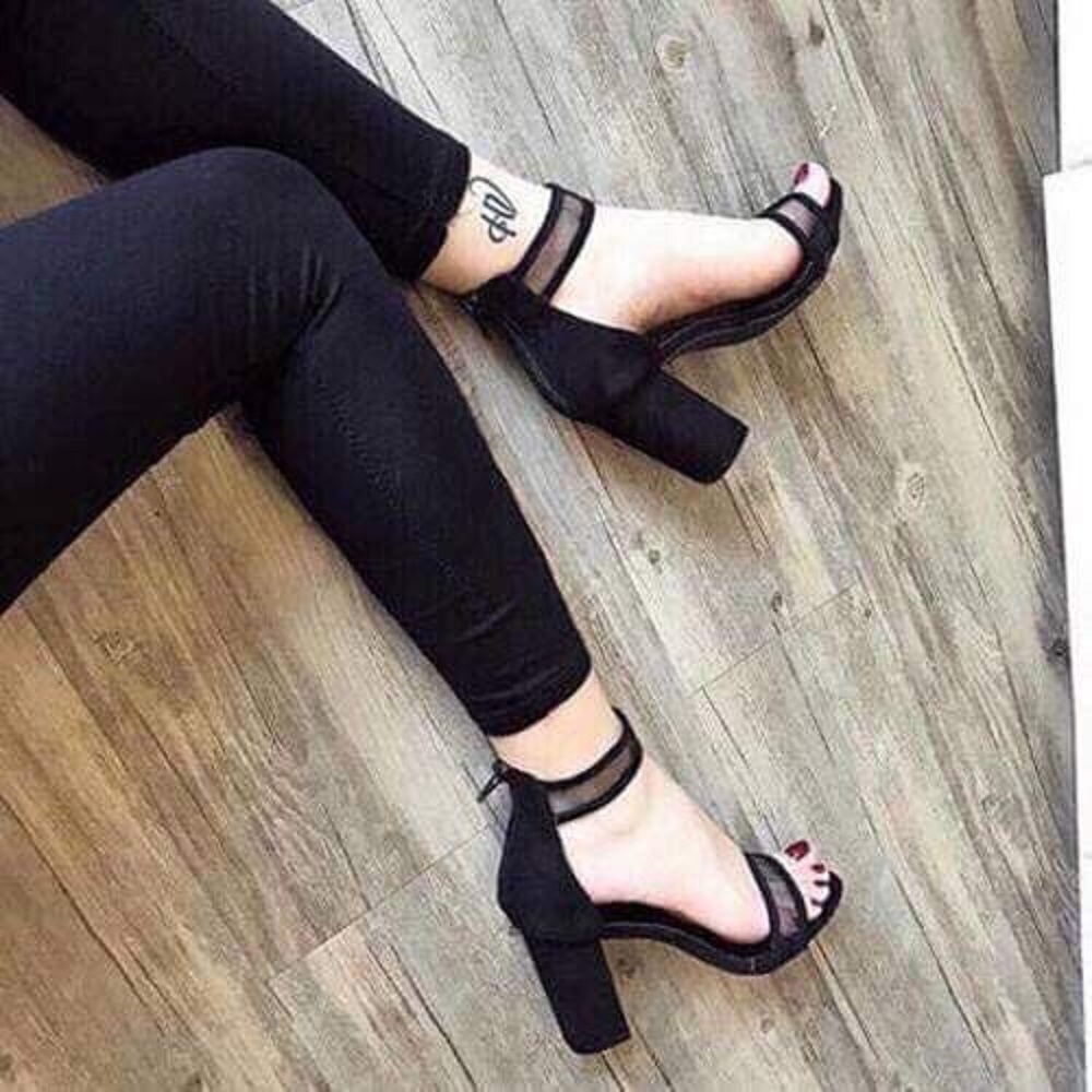 Giày cao gót quai lưới khóa kéo thới trang