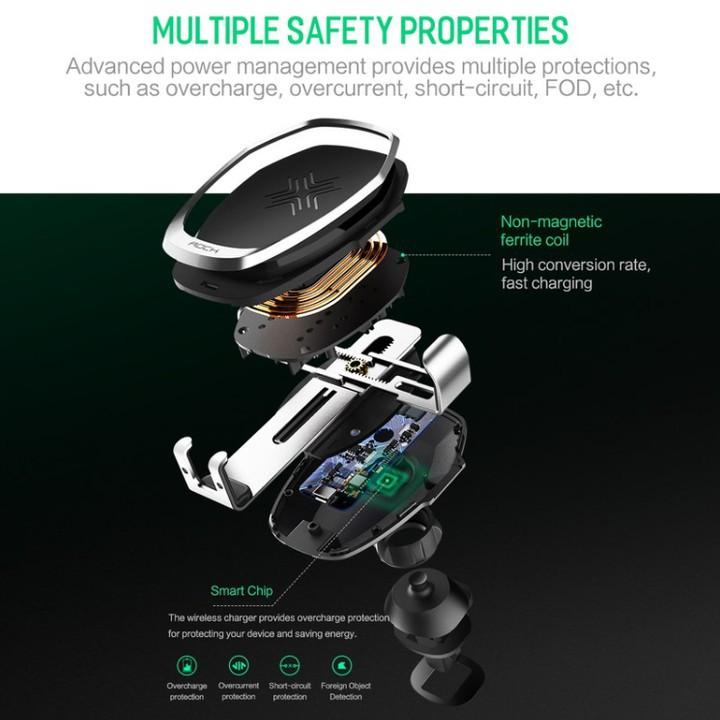 Giá đỡ điện thoại/ kiêm sạc không dây trên ô tô, xe hơi cao cấp Rock RWC0246