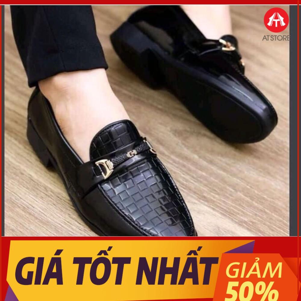 Giày Lười Nam Công Sở Da Bóng Cao Cấp Quai Vàng dập vân, Giày Nam giá Rẻ,đê khâu - Giảm 5