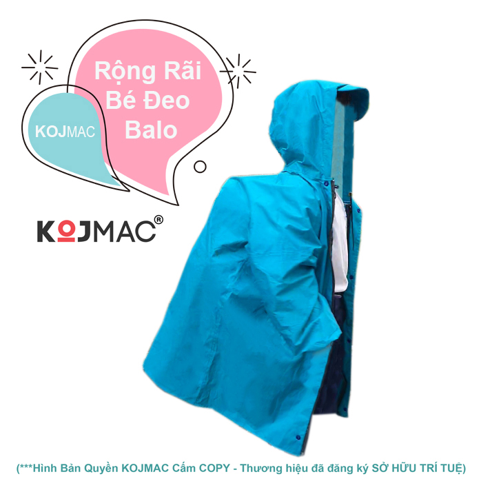 Áo Mưa Trẻ Em Dây Khóa Kéo KOJMAC Raincoat For Kid ( Bộ Quần Áo Liền Thân Cho Bé Học Sinh Balo vải dù da cá .. giá sỉ )