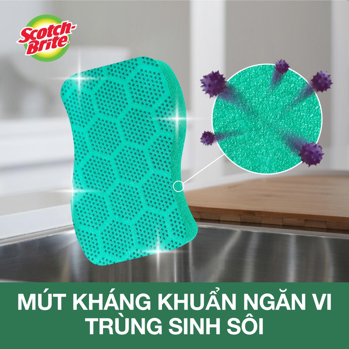 [Gift] Miếng rửa chén hạt nổi siêu sạch Scotch-Brite 3M đa năng, mút hạt nổi kháng khuẩn, không bám cặn bẩn gây mùi, dễ vệ sinh