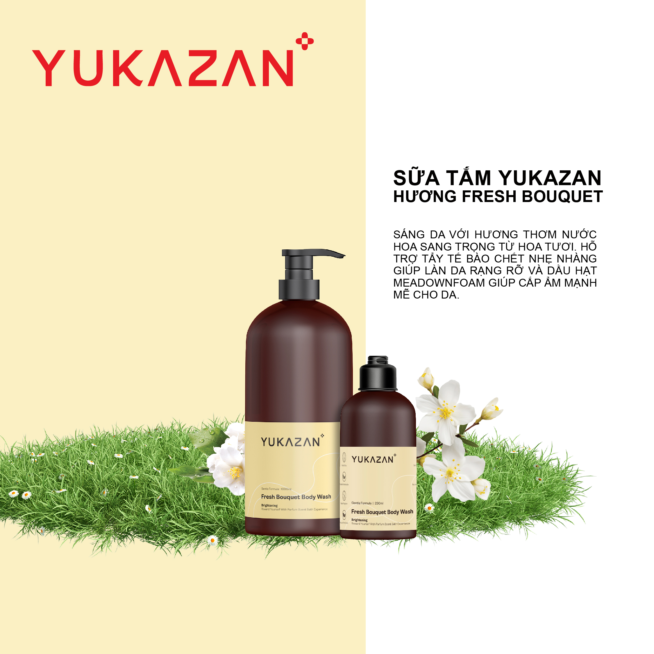 Sữa Tắm Cấp Ẩm, Dưỡng Sáng Da Yukazan Hương Nước Hoa Fresh Bouquet 1000ml