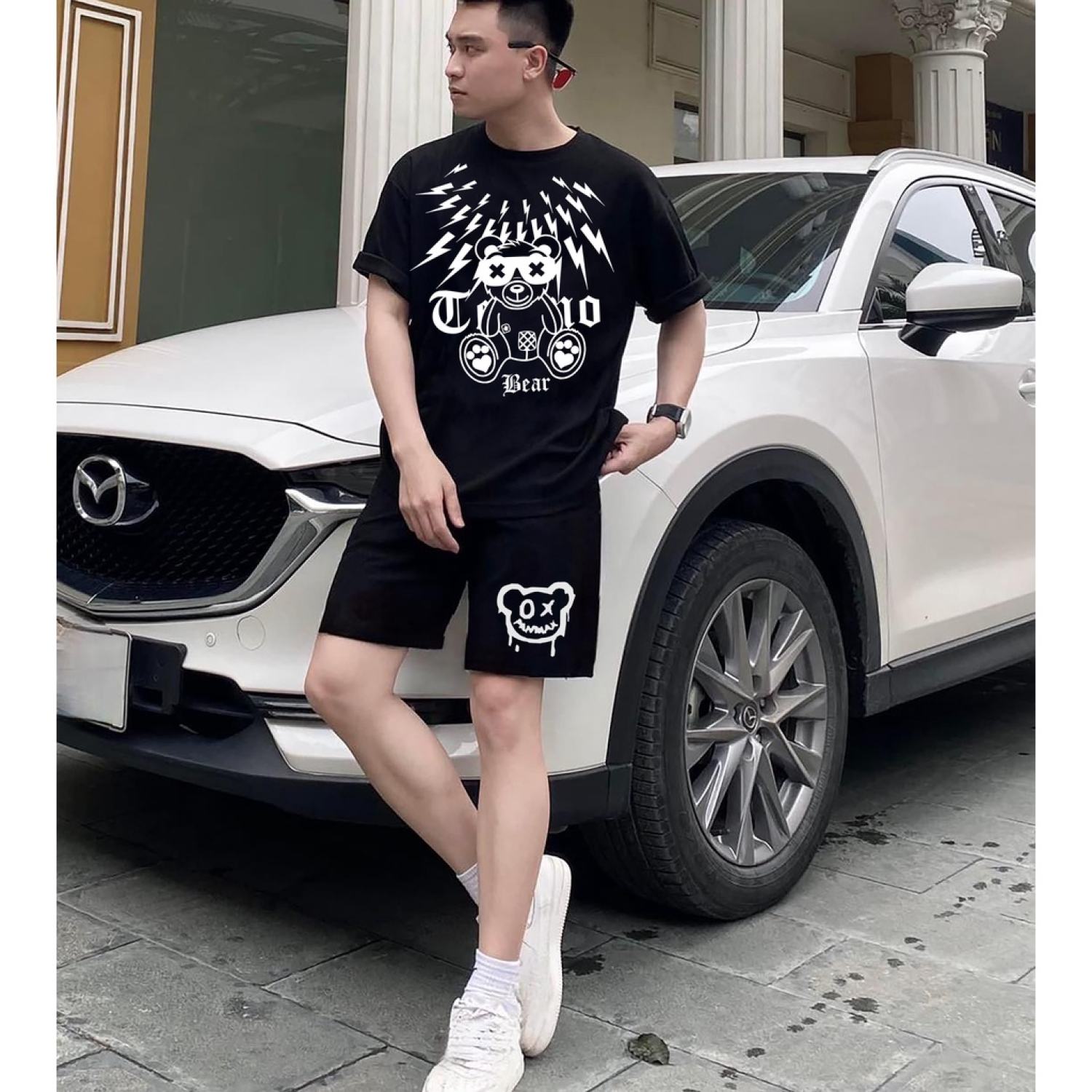 Bộ Quần Áo Thun Nam Nữ Thiết Kế Tia chớp Bear Chất Liệu Cottom Cao Cấp Form Rộng Tay Lỡ Phong Cách Trẻ Trung Năng Động Cá Tính Unisex