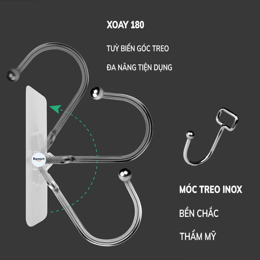 Móc Dán Tường Treo Đồ Nặng INOX 8KG Siêu Dính Chịu Lực Trang Trí Decor Tường