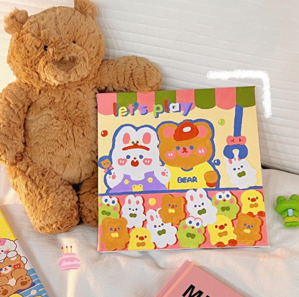 Tranh tô màu số hóa hình con vật hoa lá cute đẹp trang trí bàn phòng xinh có khung treo 20 x 20 cm làm quà tặng giá rẻ