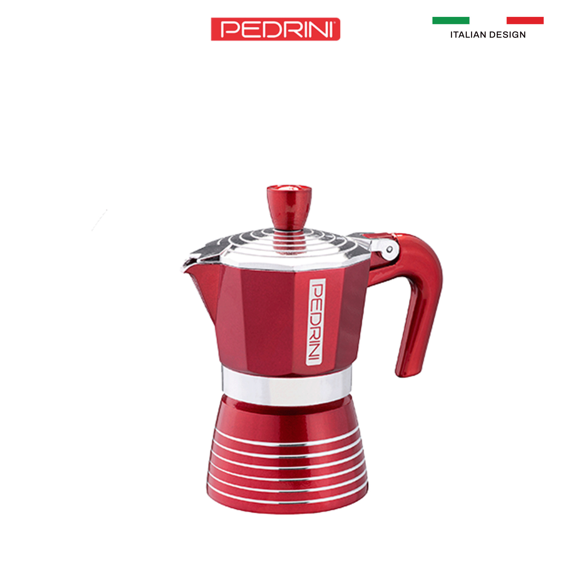 Ấm pha cà phê PEDRINI Infinity Passion - Aluminium - Màu Đỏ - 1 cup /2 cup /3 cup /6 cup [ Hàng Chính Hãng