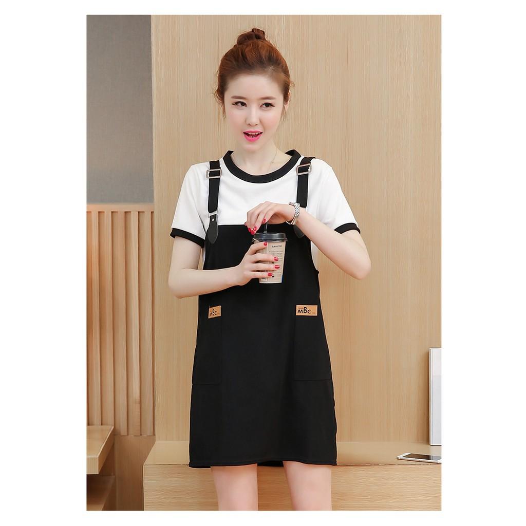 Set yếm bầu - áo trắng - yếm đen thun đi làm đi chơi V487
