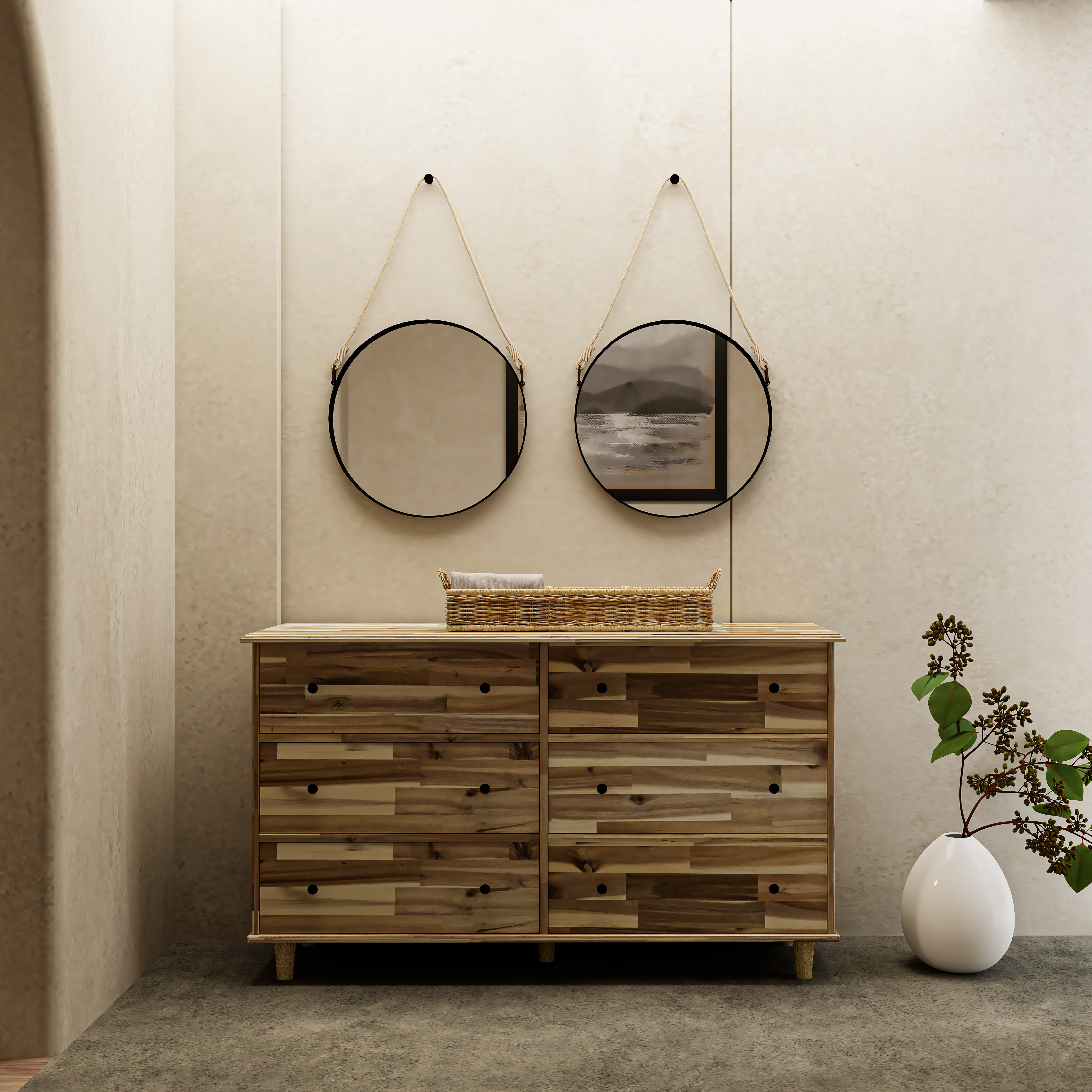 HAPPY FURNITURE , Gỗ tự nhiên , Tủ lưu trữ 6 ngăn kéo - FARAH , THK_181 , 140x45x82cm