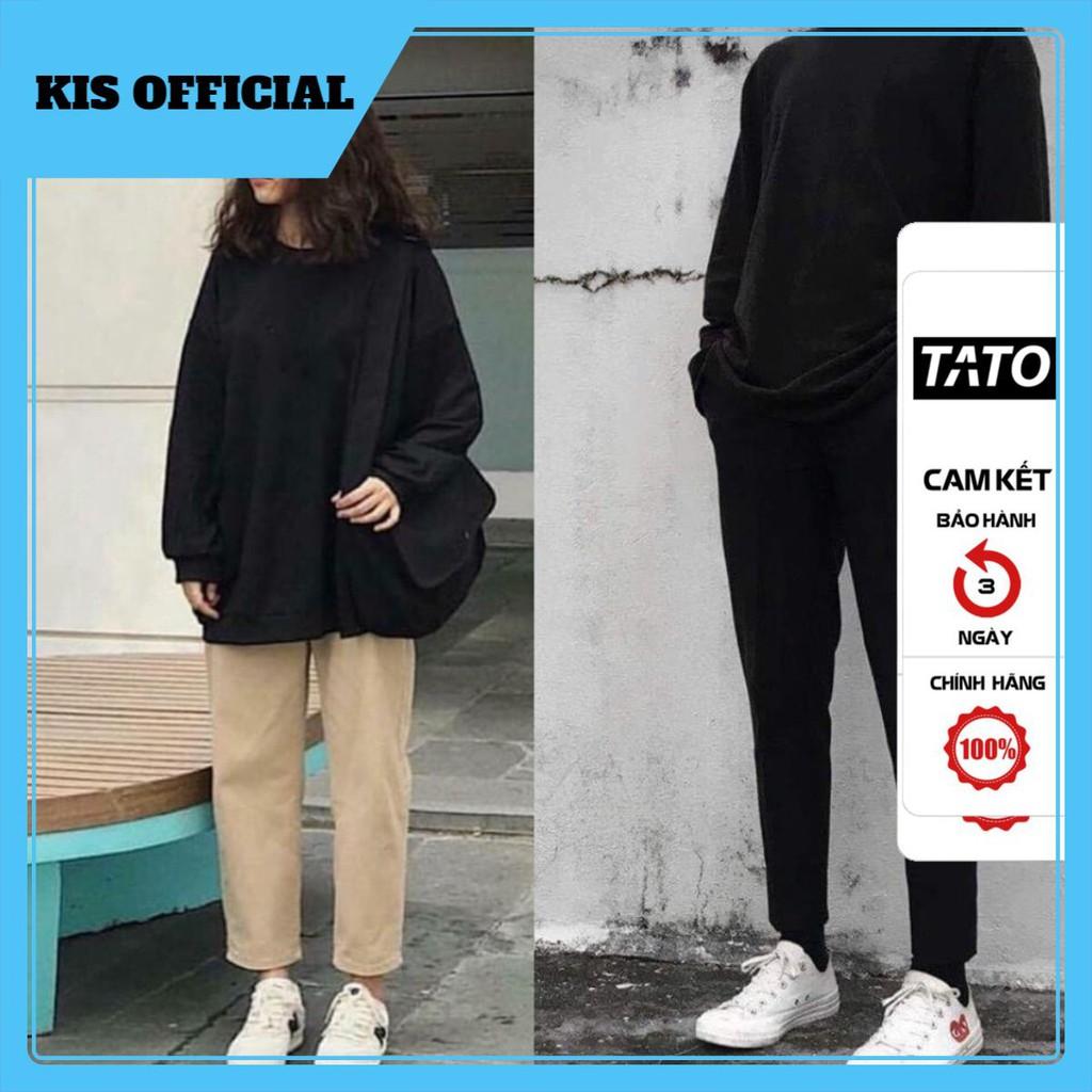 Áo Sweater Basic Nữ Trơn ĐEN Áo Dài Tay Thu Đông Form Rộng Định Lượng 300gsm Chất Nỉ Thể Thao UNISEX TATO_OFFICIAL