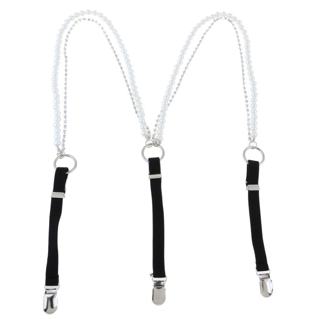 Black+White Suspenders Women Y-back Trousers Adjustable Shirt Braces