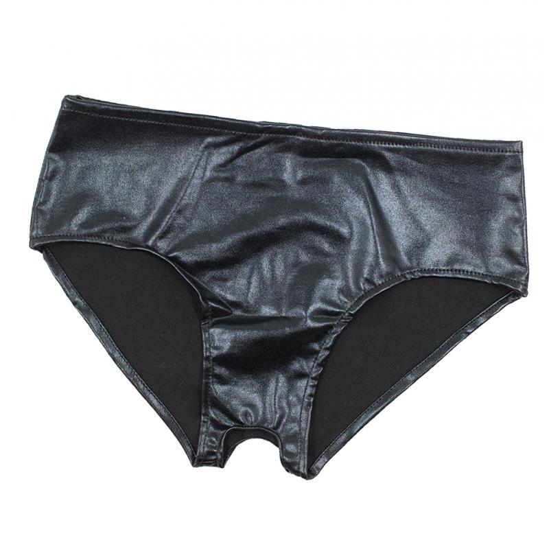 Women's Sexy Wet Look PVC Leather Open Crotch Mini Briefs Boyshorts Panties