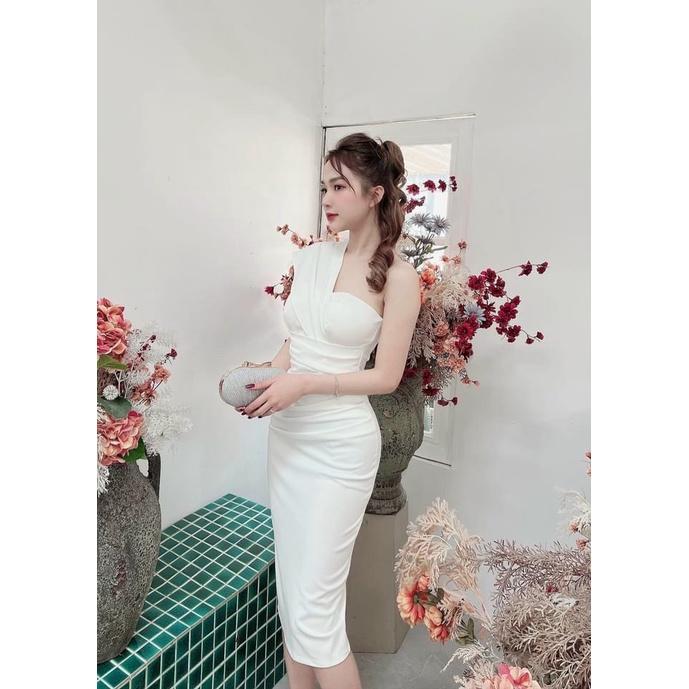 Đầm body nữ lệch vai xếp ly eo sang chảnh với 4 màu sắc thích hợp cho nàng dạ tiệc