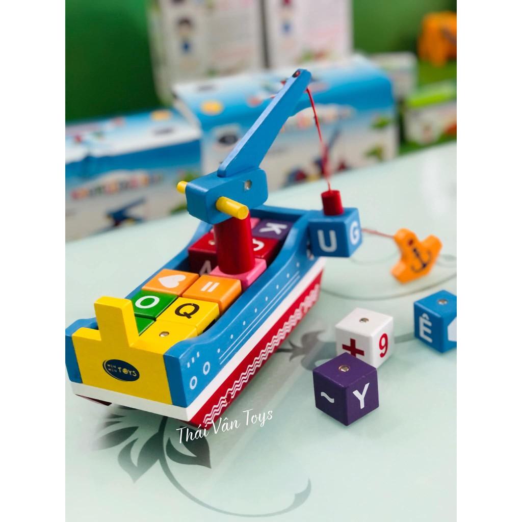 Đồ chơi gỗ học chữ cái số đếm phép tính toán và câu cá nam châm | Thuyền Tri Thức Winwintoys